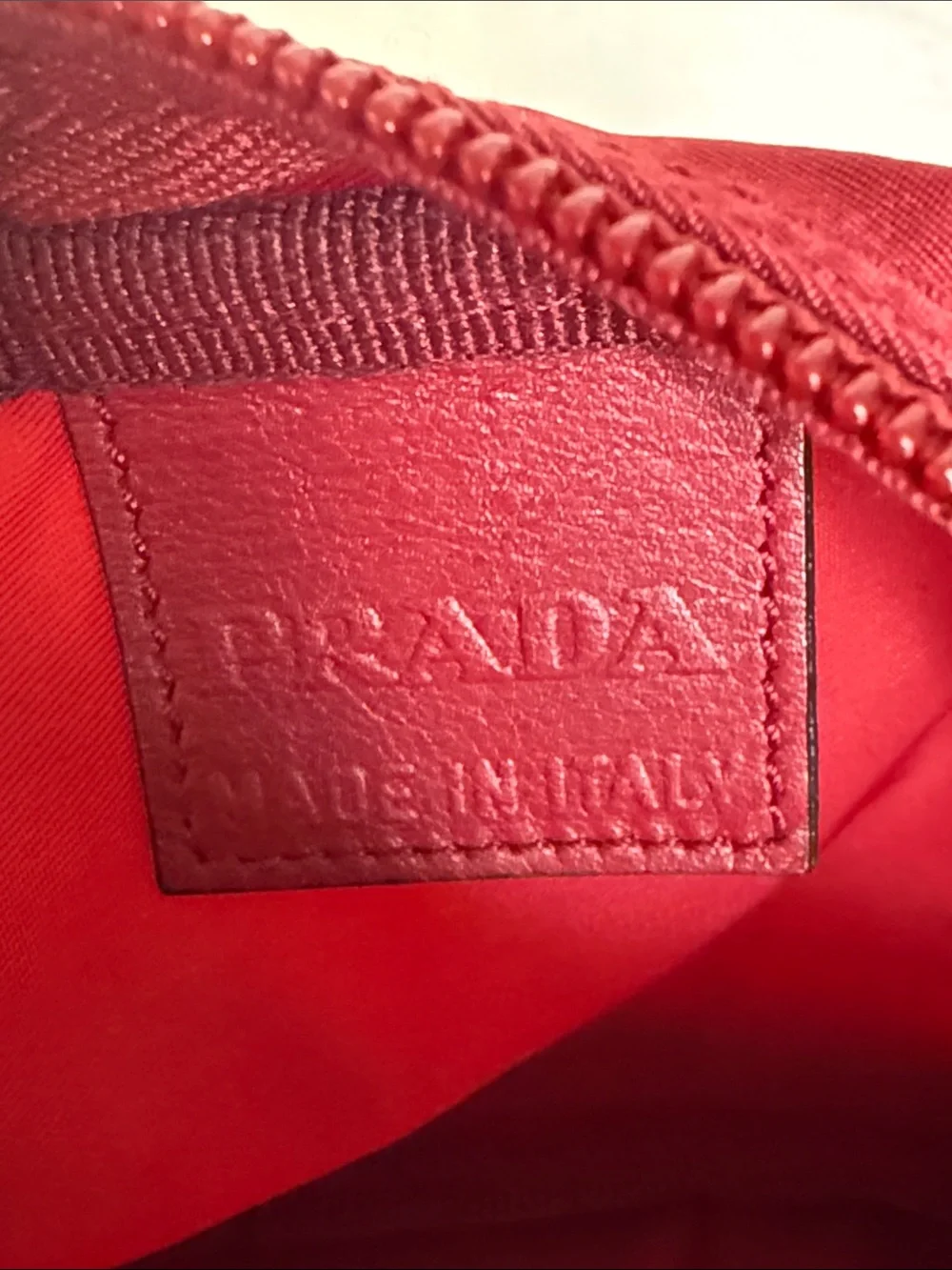 Prada Red Tessuto Nylon Triangle Logo Cosmetic Makeup Pouch Bag Italy